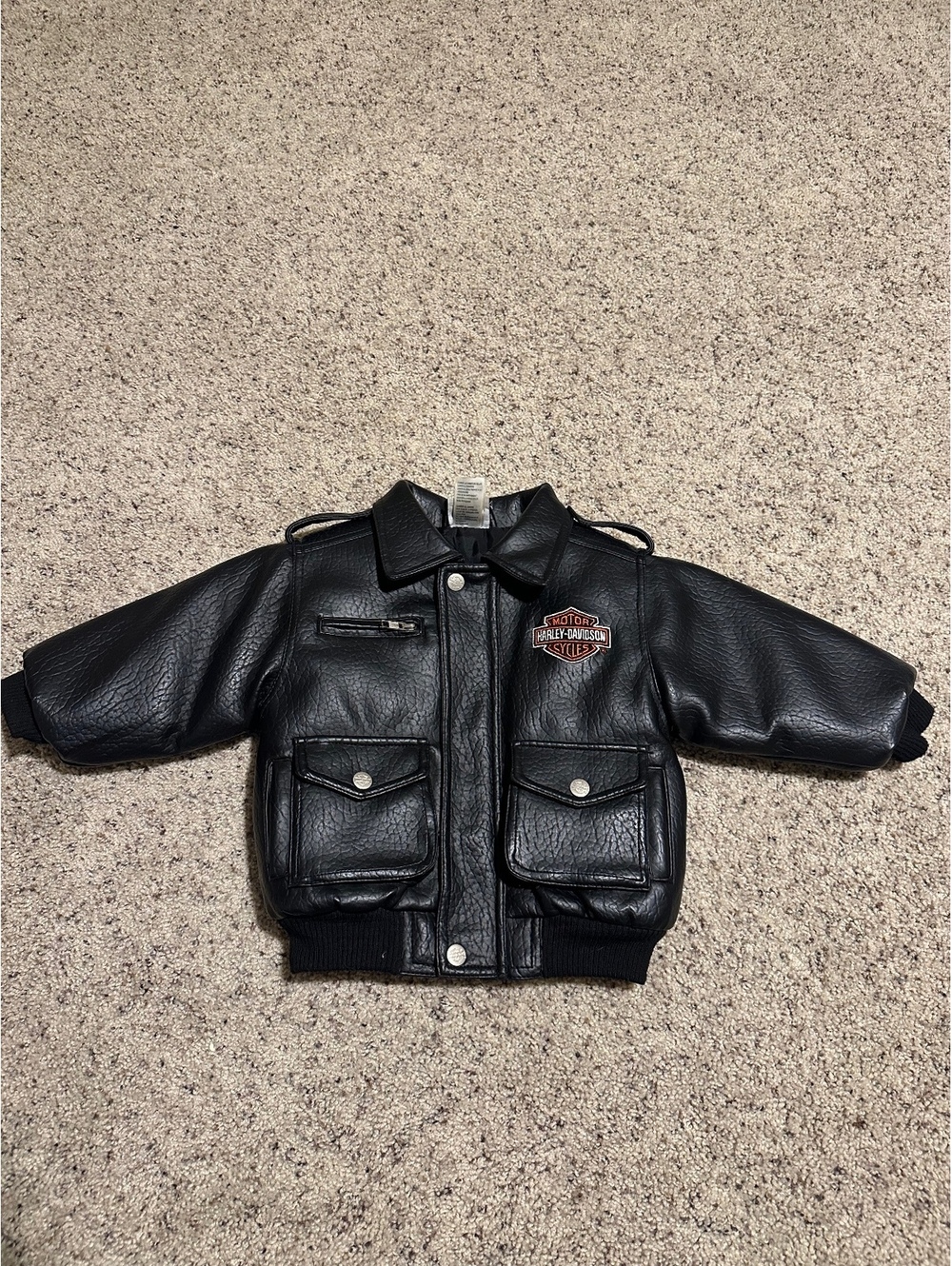 Harley-Davidson Kids Black Faux Leather Motorcycle Jacket Size 24M